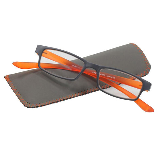 Lesehilfe "Snake" bicolor, Metallscharnier grau/orange mit Etui