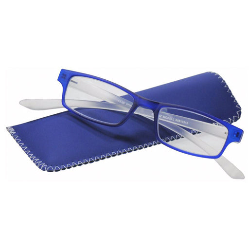 Lesehilfe "Snake" bicolor, Metallscharnier blau/hell mit Etui